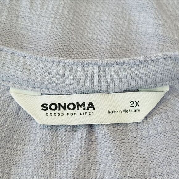 Sonoma Purple Textured Split V-neck Gathered Long Sleeve Stretch Blouse Size 2X - Picture 6 of 9